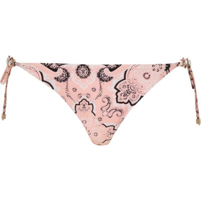 Pink paisley diamante string bikini bottoms